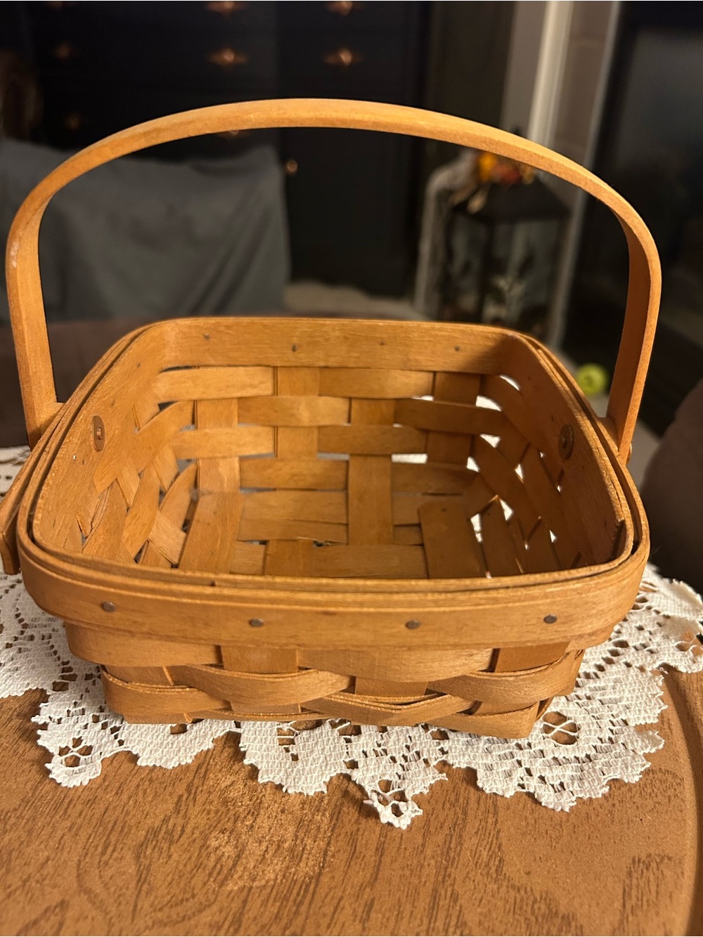 Longaberger Woven Basket with Handle - Natural Brown 6 1/2 by 3 in